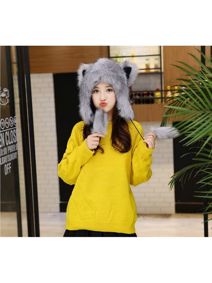 Trapper Russian Cat Ears Hats [One Size/White/Pink/Gry/ECRU ] Winter ...