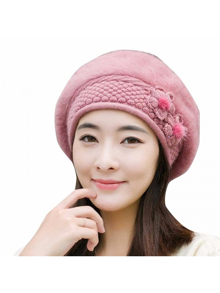 Wind Bachelor opleiding het einde WomensWinter French Beret Wool Beret Chic Beanie Winter Hat Slouchy Cable Knit  Hat Snow Ski Caps - Pink - C01895K586O
