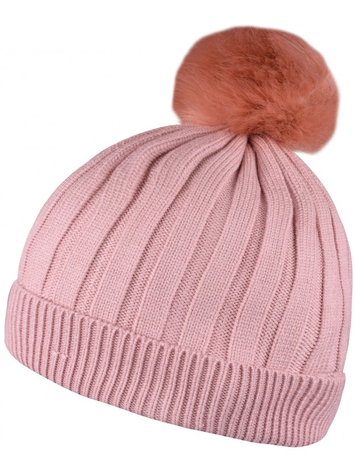 Chunky Beanie With Pom Fleece Lined Winter Skull Hat Knit Beanies Solid ...