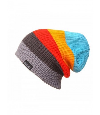 YueLian Unisex Adult Cuffed Stretch Winter Rainbow Striped Hat Knit Beanie Ski Cap - Light Blue - CS12NW4DWCZ