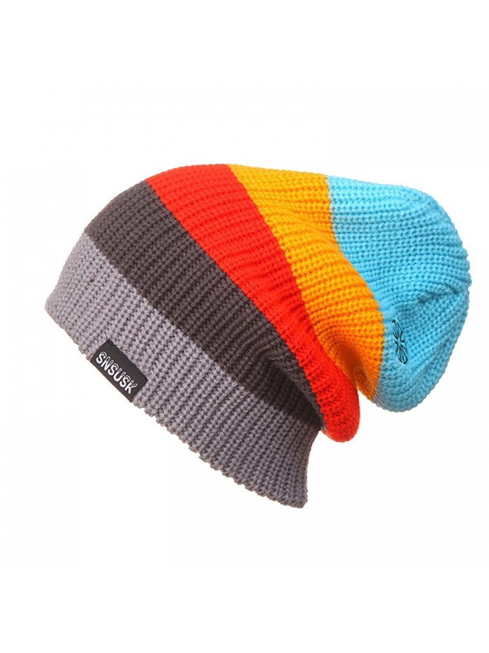 YueLian Unisex Adult Cuffed Stretch Winter Rainbow Striped Hat Knit Beanie Ski Cap - Light Blue - CS12NW4DWCZ