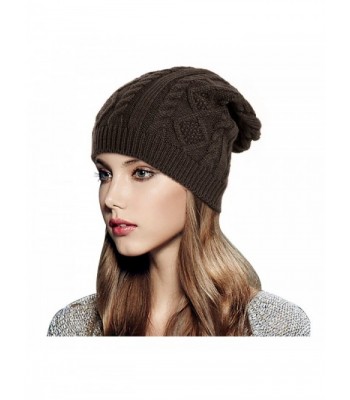 Glamorstar Women Cable Knit Beanie Winter Warm Crochet Hats Chunky Stretch Ski Cap - Coffee - C6186QTY003