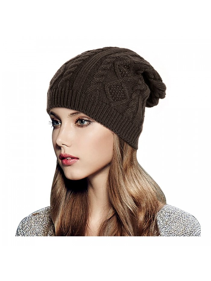 Glamorstar Women Cable Knit Beanie Winter Warm Crochet Hats Chunky Stretch Ski Cap - Coffee - C6186QTY003
