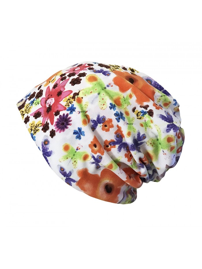 Qiabao Womens Flower Printed Slouch Chemo Cap Hat Beanie - Printed a - C7182WMLDEQ
