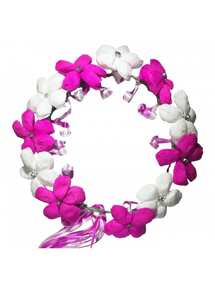 Handmade Flower Artificial Ponytail Festival - white pink - CK18027O7YZ