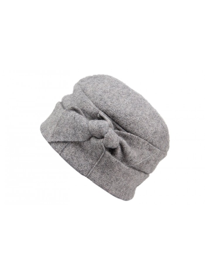 Dantiya Women's Wool Warm Bucket Hat Sleeve Head Cap Beanie Hat with Bow - Light Grey - CN12M7DIXL7