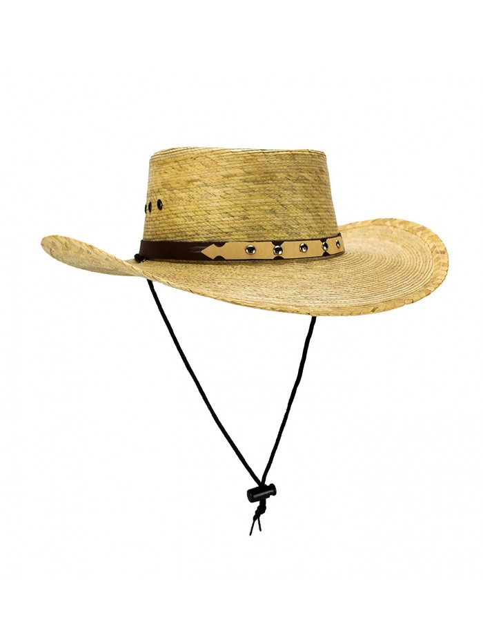 Mexican Palm Leaf Straw Gambler Bolero Gaucho Cowboy Sun Hat w/Chin Strap- Flex Fit - CL184A4MNOX