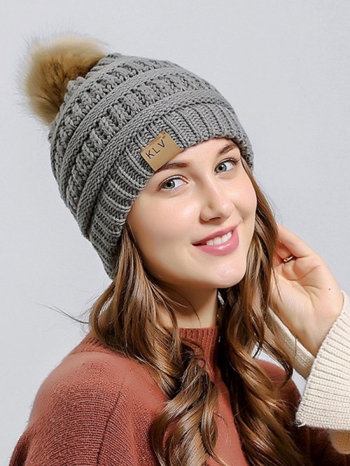 Women Knitting Pom Pom Beanie Hair Ball Hat Winter Skull Cap Light Gray C71896kim58 5133