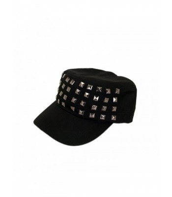 Adjustable Cotton Military Style Studded Front Army Cap Cadet Hat - Diff Colors Avail - Black - C611KUTXMKX