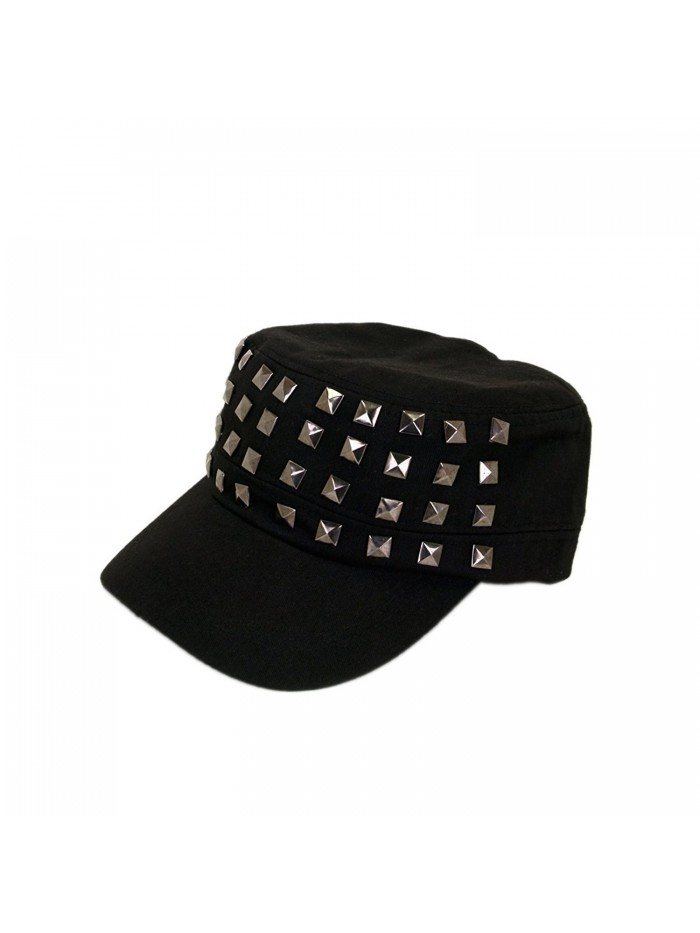 Adjustable Cotton Military Style Studded Front Army Cap Cadet Hat - Diff Colors Avail - Black - C611KUTXMKX