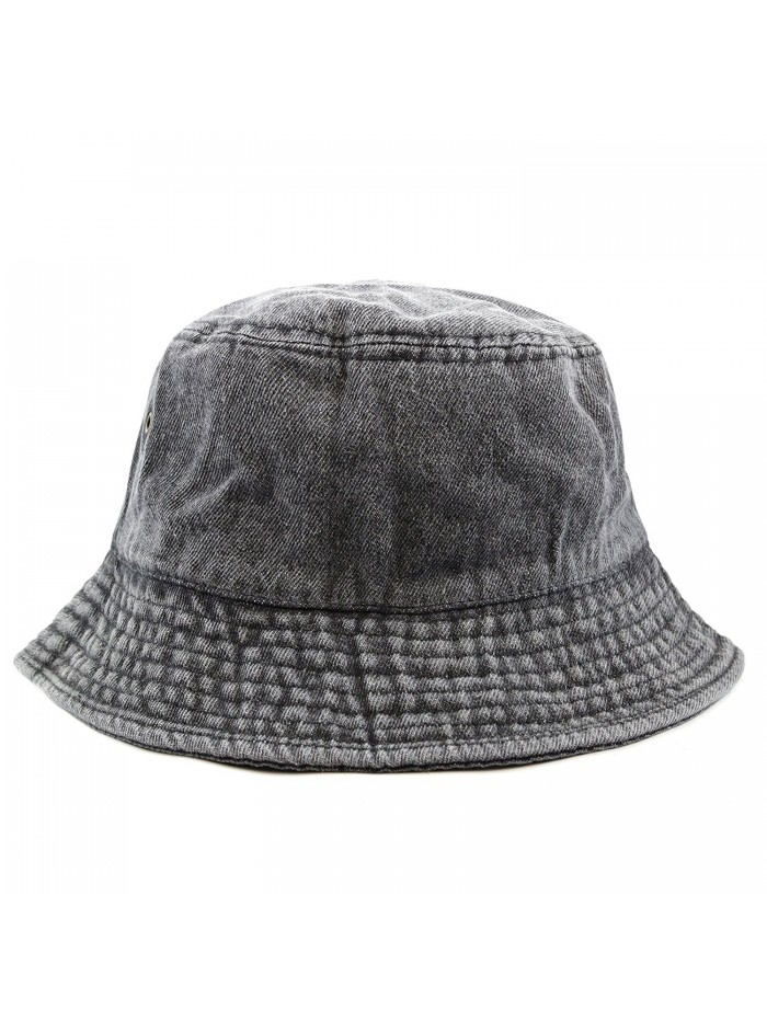 High Quality Washed Cotton Denim Bucket Hat - Black - C312IR9HHFD