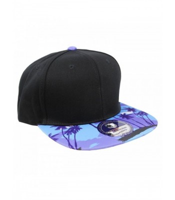 Tropical Hawaiian Palm Print Cap Snapback Flat Bill Adjustable - Black Palm Tree Shadow - CH129AXSWAR