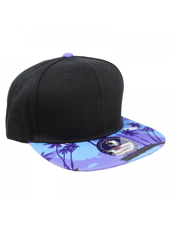 Tropical Hawaiian Palm Print Cap Snapback Flat Bill Adjustable - Black Palm Tree Shadow - CH129AXSWAR