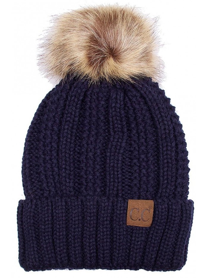 Exclusive CC Knitted Hat with Fuzzy Lining with Pom Pom - Navy ...