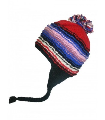 1405 Womens Wool Knit Beanie Earflap Kakicha Hat - Red M1 - CB188MXRKTR