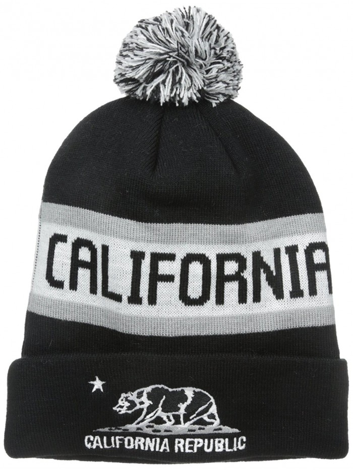 Resonate slot tricky Unisex California Republic Bear Cuff Pom Pom Beanie Knit Hat Cap - Black  White - CK11O96QJM1