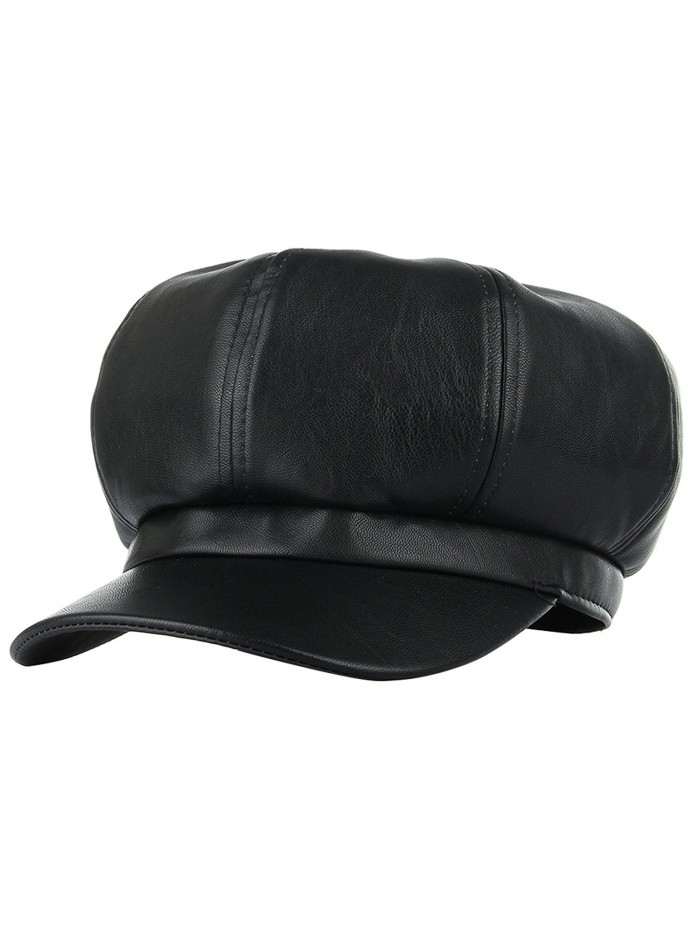 Women Winter Black PU Leather 8 Panel Baker Boy Hat Newsboy Cap - Black ...
