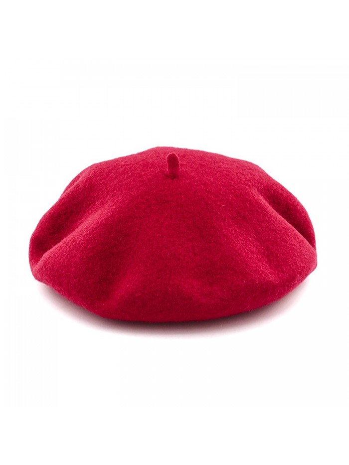 Women's Vintage Plain Beret Hat Girls Wool Warm Beanie Cap - Red ...