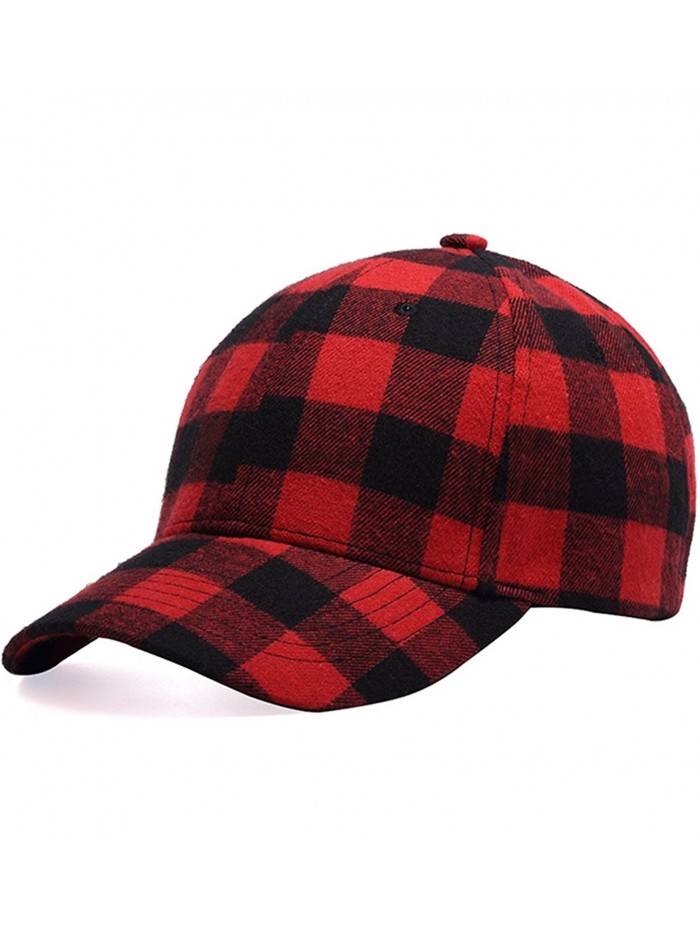 Clecibor Black and Red Checked Print Baseball Cap Soft Plaid Print Outdoor Hat Cap - CS188QWTMYZ