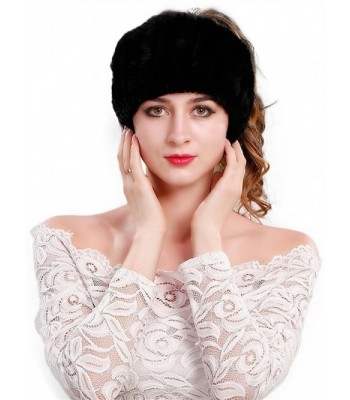 LITHER Women's Rabbit Fur Headband Winter Wrap Cap For Winter Earwarmer Earmuff - Black - CW187IQRYTM