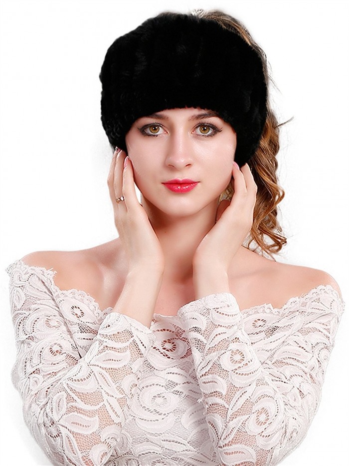 LITHER Women's Rabbit Fur Headband Winter Wrap Cap For Winter Earwarmer Earmuff - Black - CW187IQRYTM