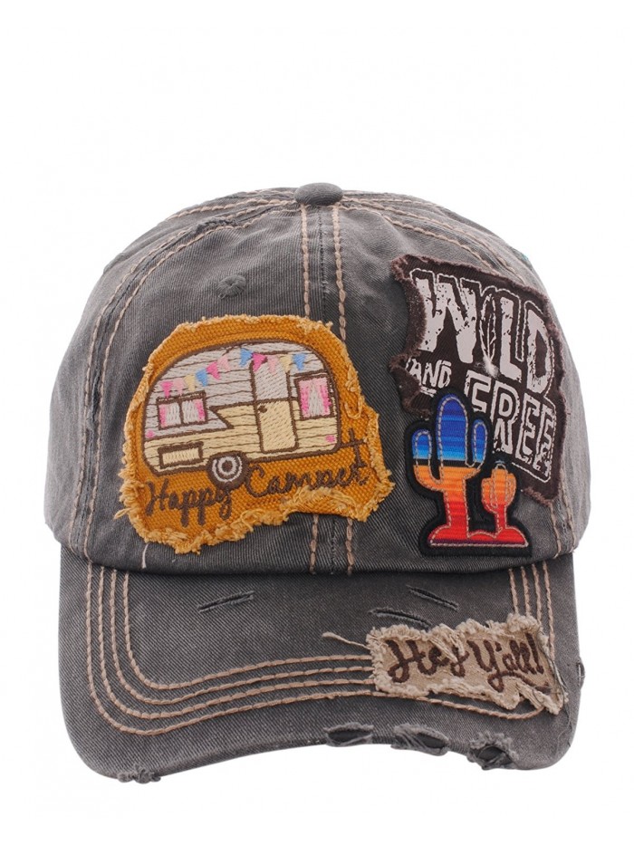 Distressed Country Vintage Style Happy Camper Baseball Cap Hat - Black ...