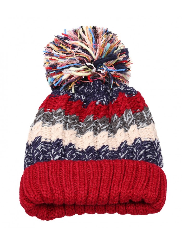 Women Winter Beanie Warm Colorful Cable Knit Fleece Lined Pom Hat M29 ...