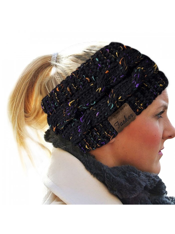 Womens CC Style Confetti Winter Cable Knit Headband Head Wrap Ear Warmer - Black - C51890GGYXD