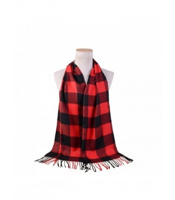 Women Warm Imitation Cashmere Plaid Checkered Scarf (Black&Red-170x38CM ...