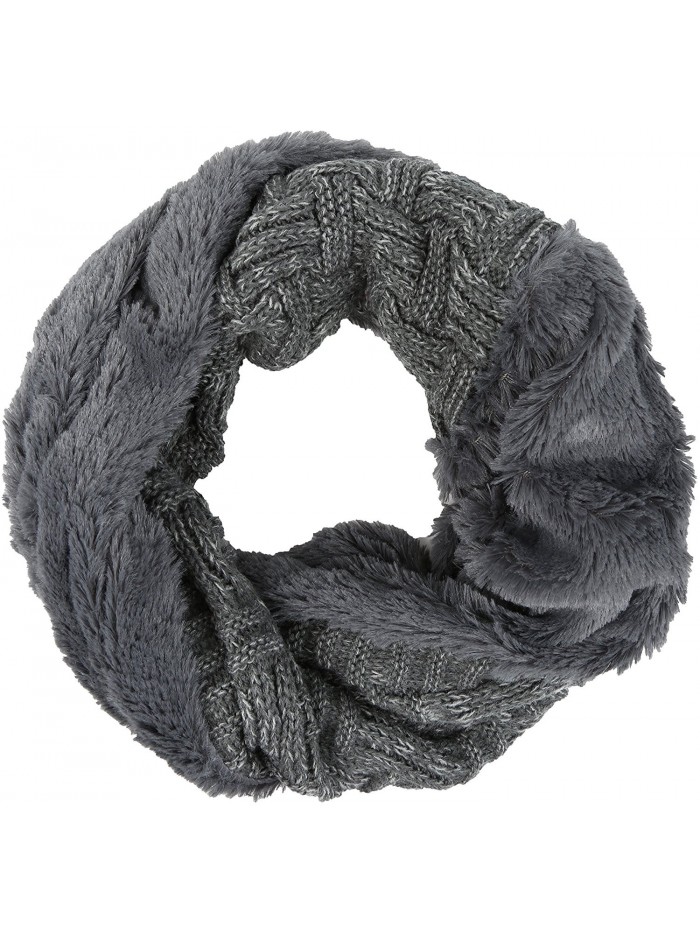 Dalien Short Length Two Sided Faux Fur Ribbed Cable Knit Infinity Scarf ...
