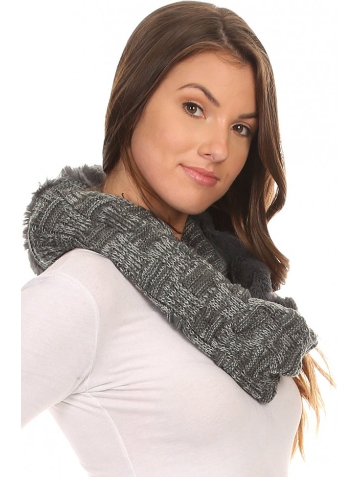 Dalien Short Length Two Sided Faux Fur Ribbed Cable Knit Infinity Scarf ...