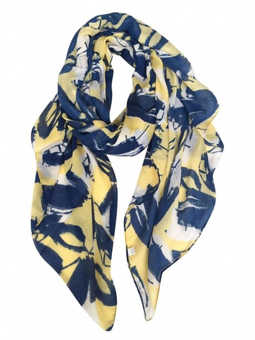 Womens Scarves: Leaves Flower Print Soft Cozy Wrap Shawl - Yellow Blue ...