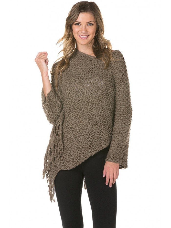 Knitted Warm Tassel Edge Poncho Cape Scarf Shawl Wrap With Sleeves - Light Brown - C311HI9UF2V
