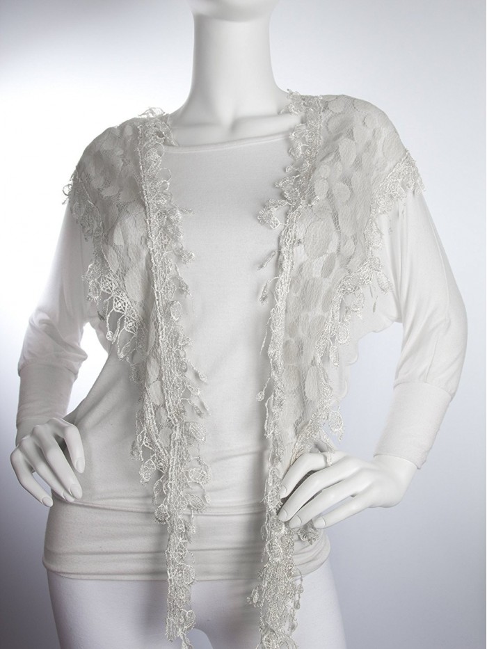 April Scarf- Polka-dot Lace net scarf with crochet lace trim - White ...