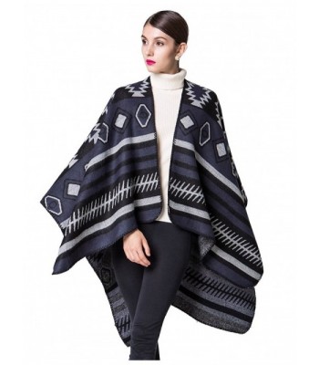Women's Printed Knitted Cashmere Cardigan Shawl Wrap - Blue Series 5 ...