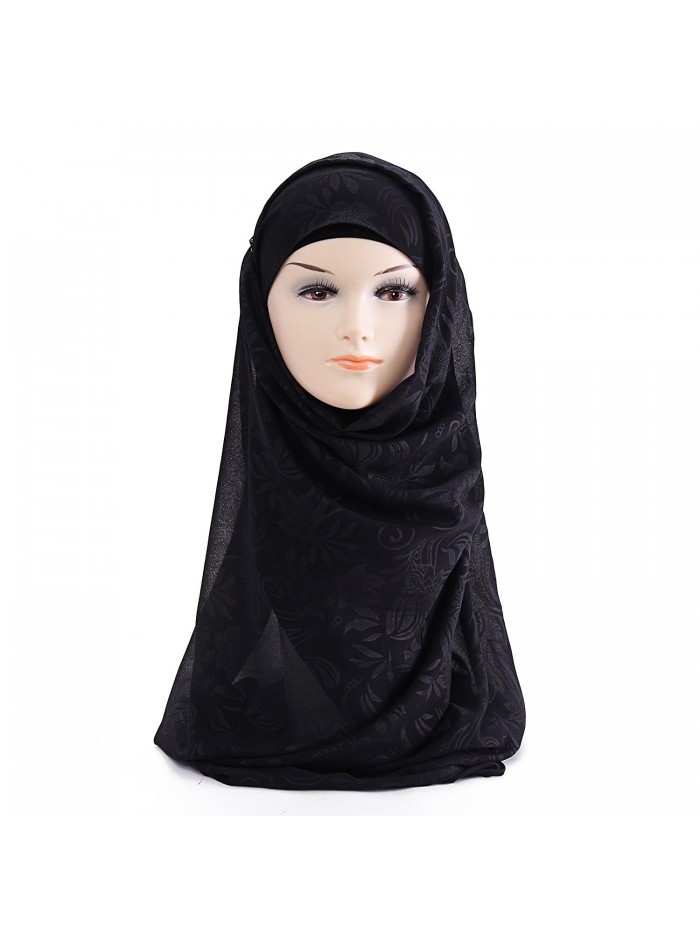 Floral Chiffon Hijab Muslim Scarf Black Cf185t5md7h