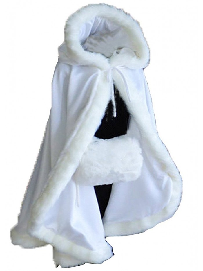 Aiyi Women's Winter Cloak Hooded Faux Fur Edge Short Bridal Christmas Wraps - White - CD187NTCKES