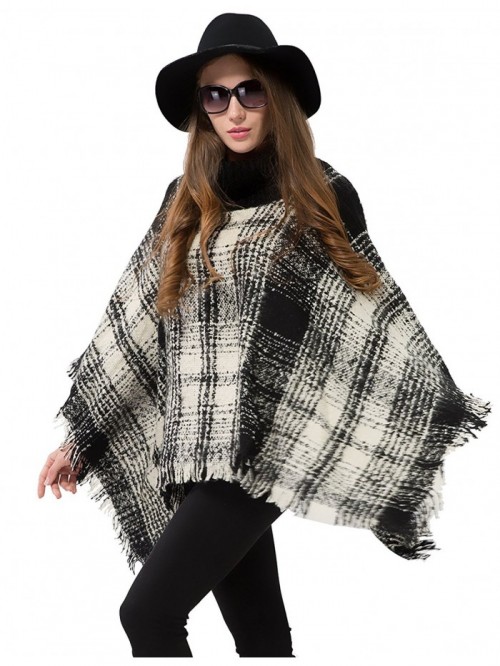 Knitted Pullover Sweater Turtleneck - A002black and White Plaid ...