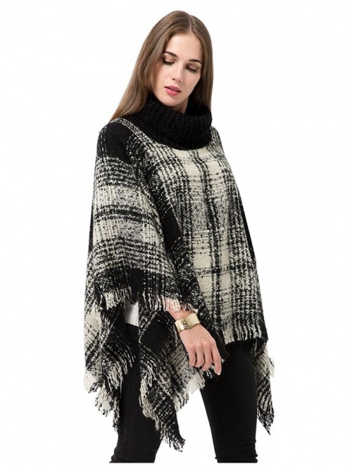 Knitted Pullover Sweater Turtleneck - A002black and White Plaid ...