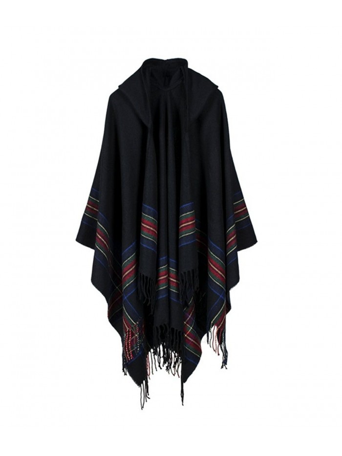 Women's Floral Printed Wool Hooded Tassel Poncho Cape Pashmina ...