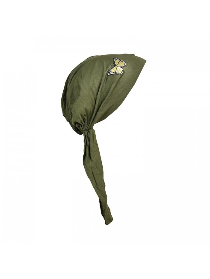 Landana Headscarves Pre Tied Head Scarf Bandana Headwear Green Butterfly - Olive - CB180Z7QH8G