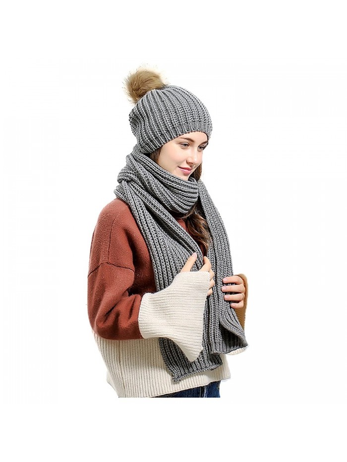 Women's Autumn Winter Warm Knitted Hat and Scarf Set - Style 2 - Grey ...