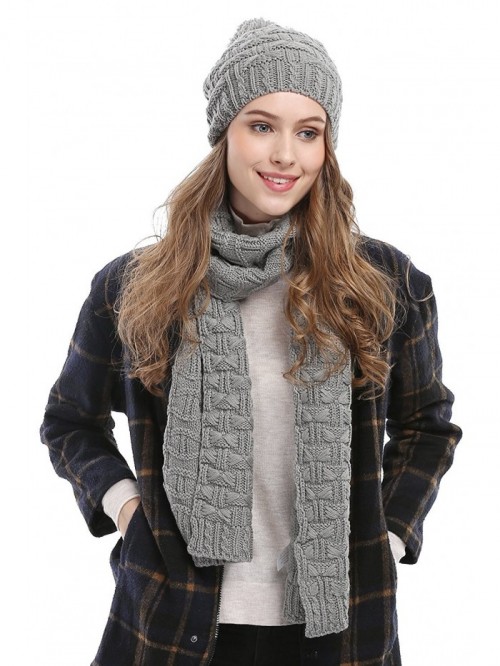 Women Fashion Winter Warm Knitted Scarf and Hat Set Skullcaps - Grey ...