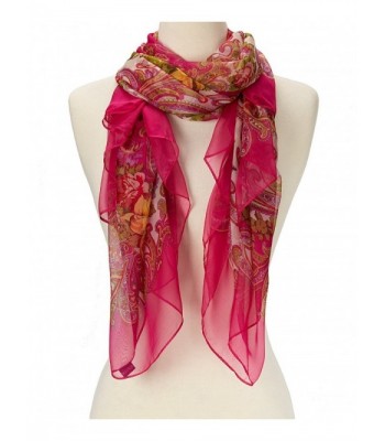 Women's Soft Fashion Lightweight Abstract Sheer Floral Square Silk Scarf - Hot Pink Floral - CG12K5HJNK7