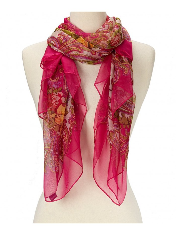 Women's Soft Fashion Lightweight Abstract Sheer Floral Square Silk Scarf - Hot Pink Floral - CG12K5HJNK7