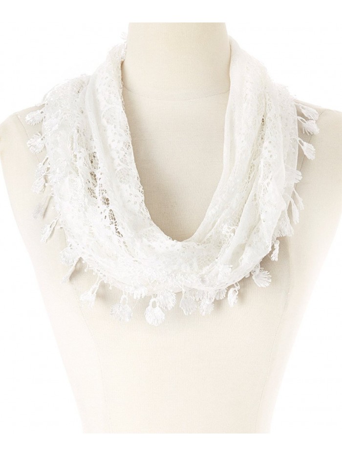 Women Lightweight Delicate Lace Infinity Scarf with Teardrop Fringes ...