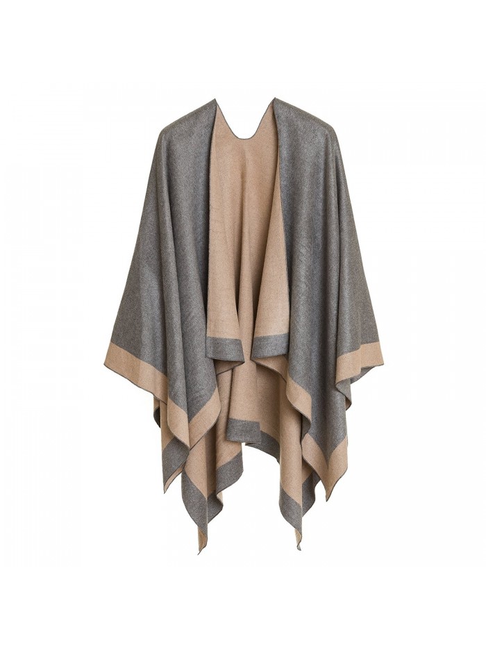 Cardigan Poncho Cape: Women Elegant Cardigan Shawl Wrap Sweater Coat for Winter - Light Gray Beige - CS18775ZYAO