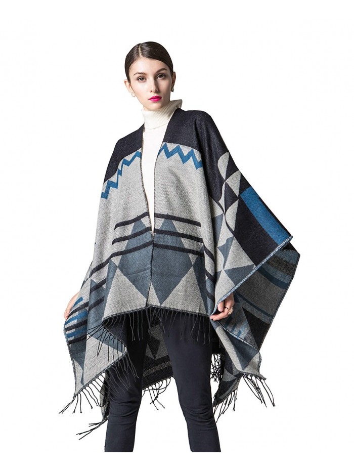 Women's Knitted Cashmere Blanket Poncho Cape Wrap Shawl Cardigans Coat ...
