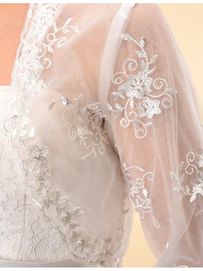 Embroidered Ivory Tulle Wedding Bolero Long Sleeves Jacket Shrug ...