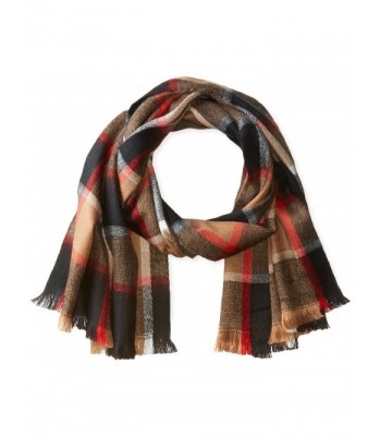 David & Young Women's Traditional Check Plaid Woven Blanket Scarf with Fringe - Camel - CJ12173D7XR